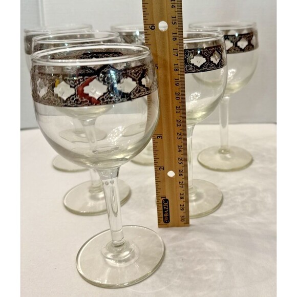 6 Vintage Culver Valencia Silver Band Small Wine Glasses, 5 3/4" Tall Boxed - Picture 4 of 4